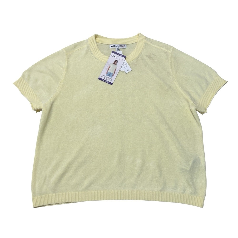 Edited by Hunter McGrady Women's Short Sleeve Yellow Luxe Sweater Sz XXL 23 x 24